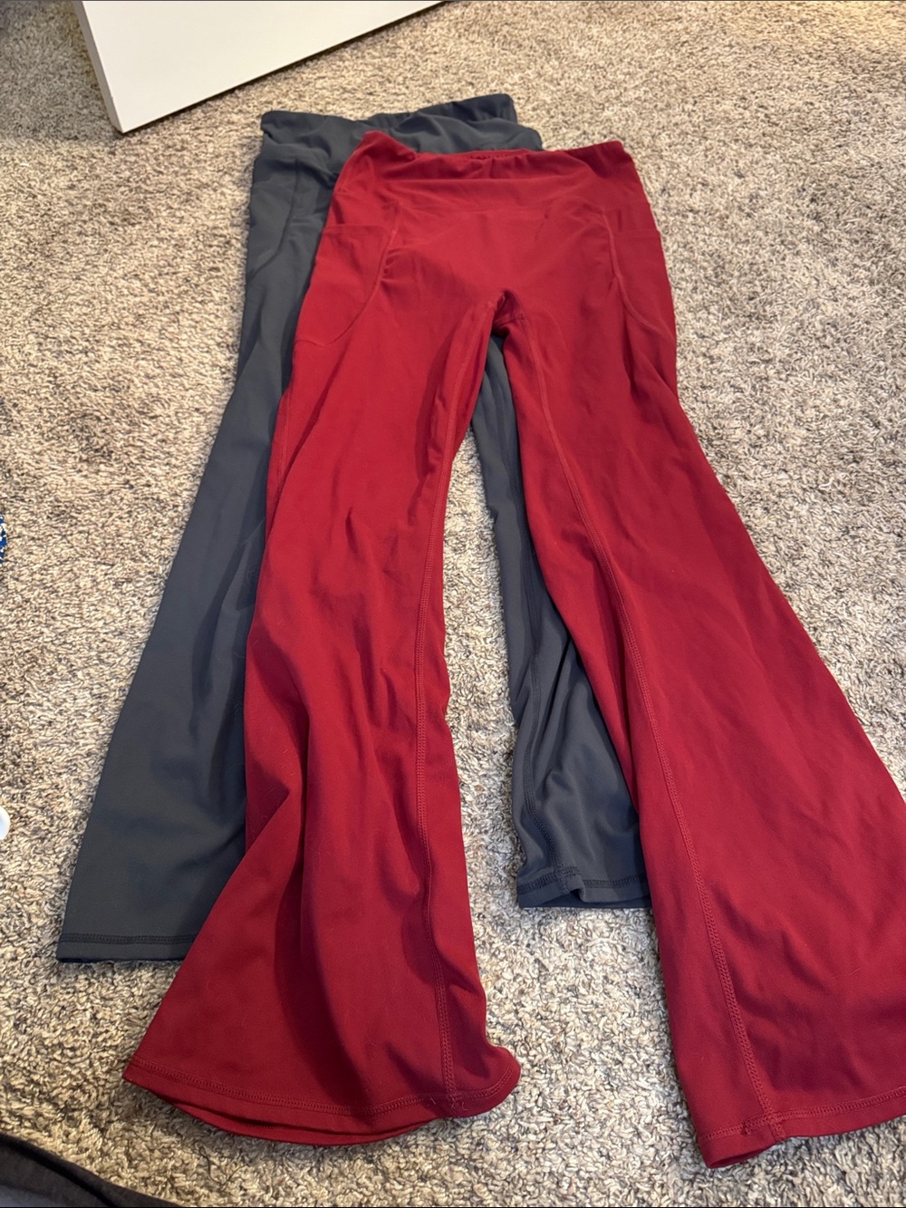 2 pair Women’s Flared workout  Pants — maroon/gray